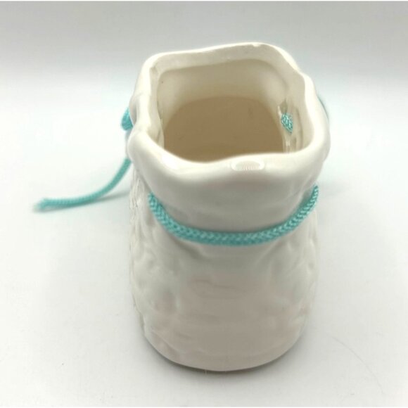 Vintage Ceramic Baby Shoe Planter Blue Laces Adorable Face Shower Gift - Picture 4 of 9
